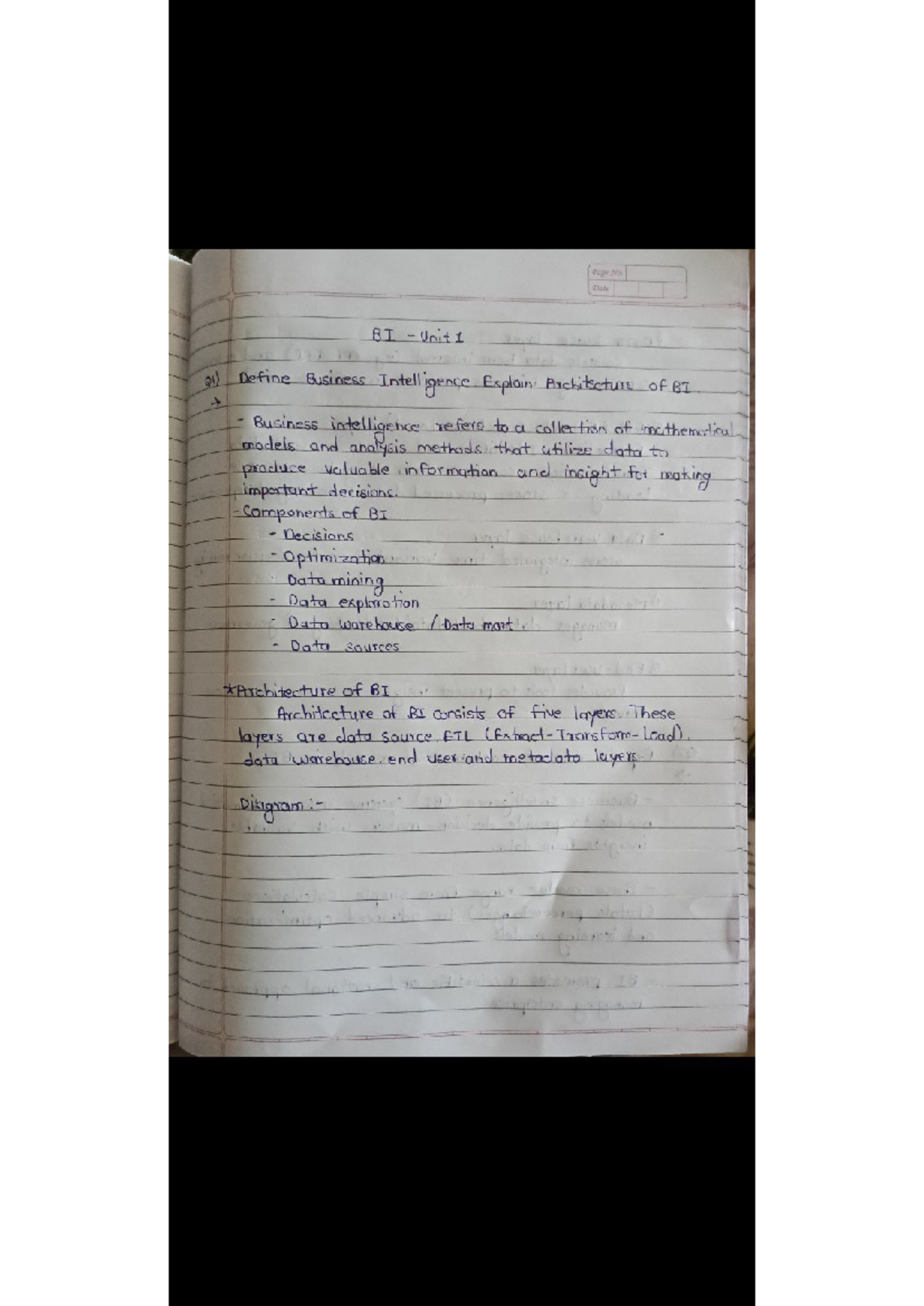 BI unit 1 final - Insem - Page No Date BI 1 Q1) Define Business ...
