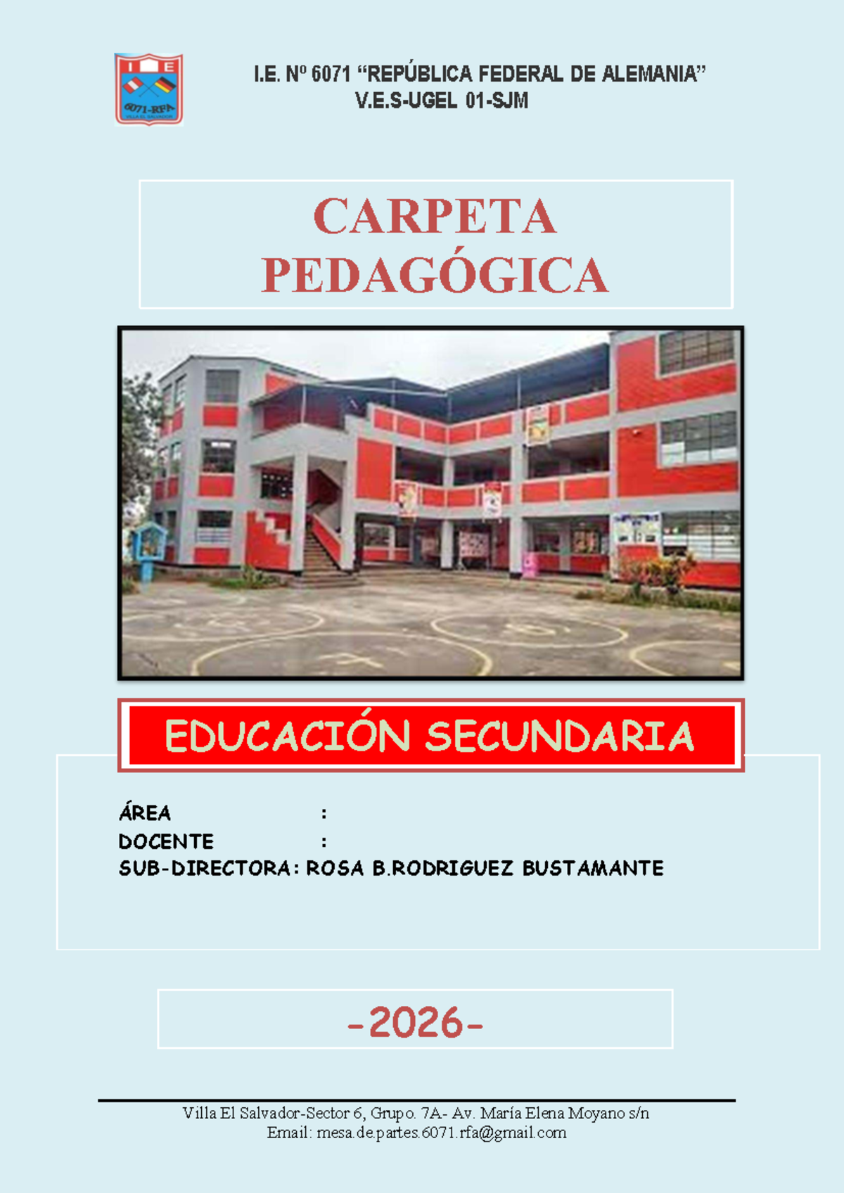 Carpeta Pedagógica Oficial 2026 - I.E. Nº 6071 Federal Secundaria - Document Preview