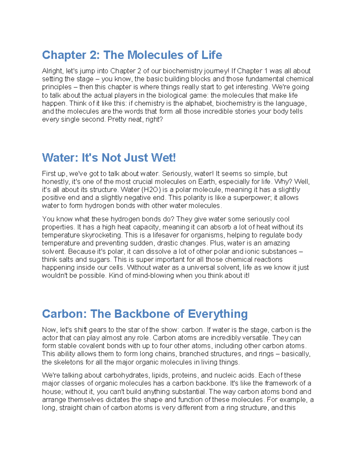 Biochemistry CH2: The Molecules of Life Overview - Studocu