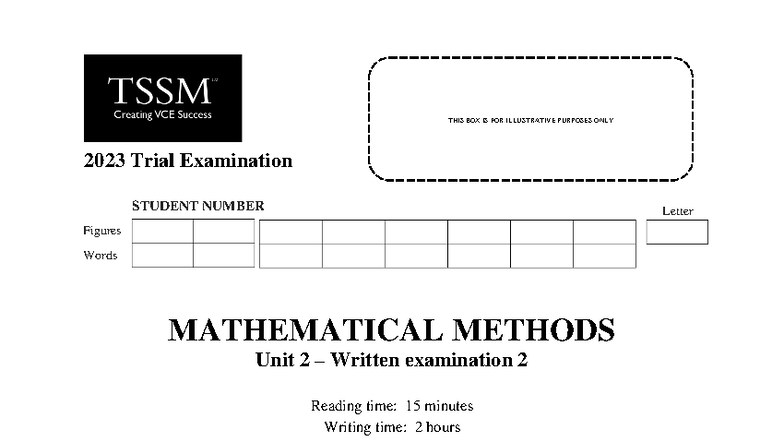 Maths Methods 2023 Unit 2 Trial Exam 2 - Question & Answer Book - Studocu