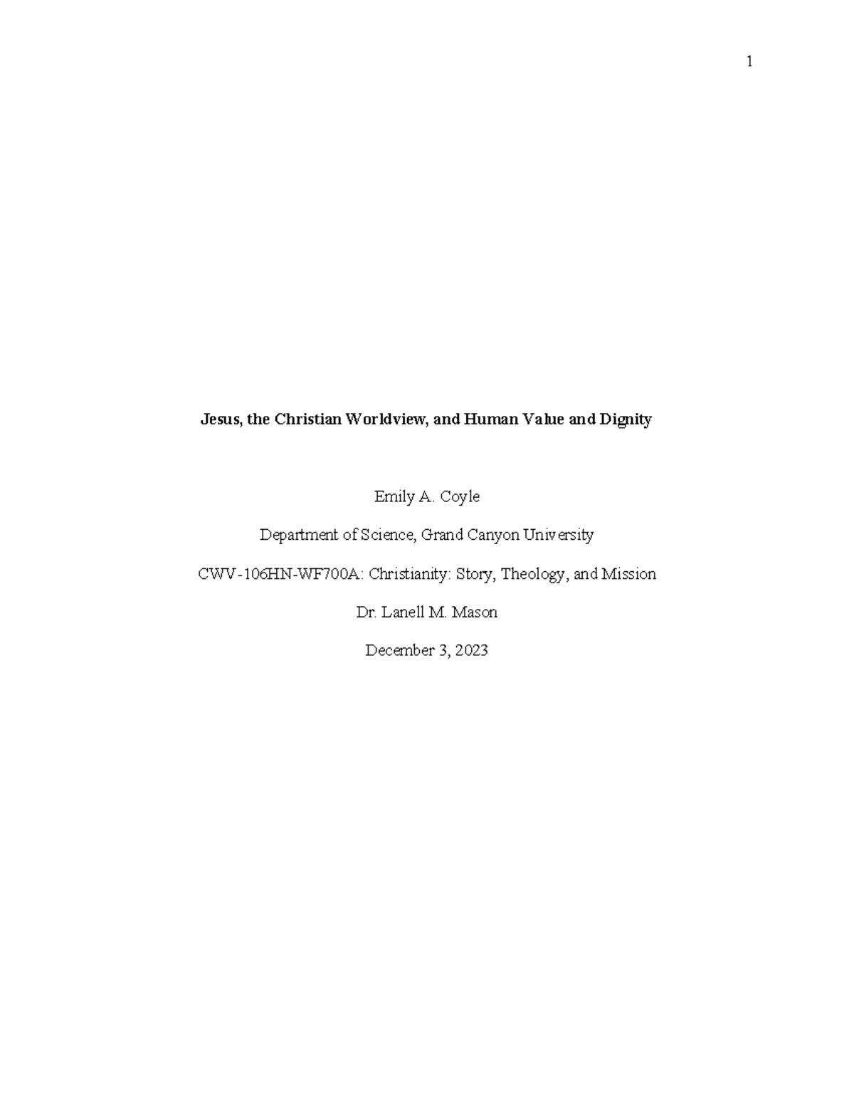 CWV Benchmark - Jesus, the Christian Worldview, and Human Value and ...