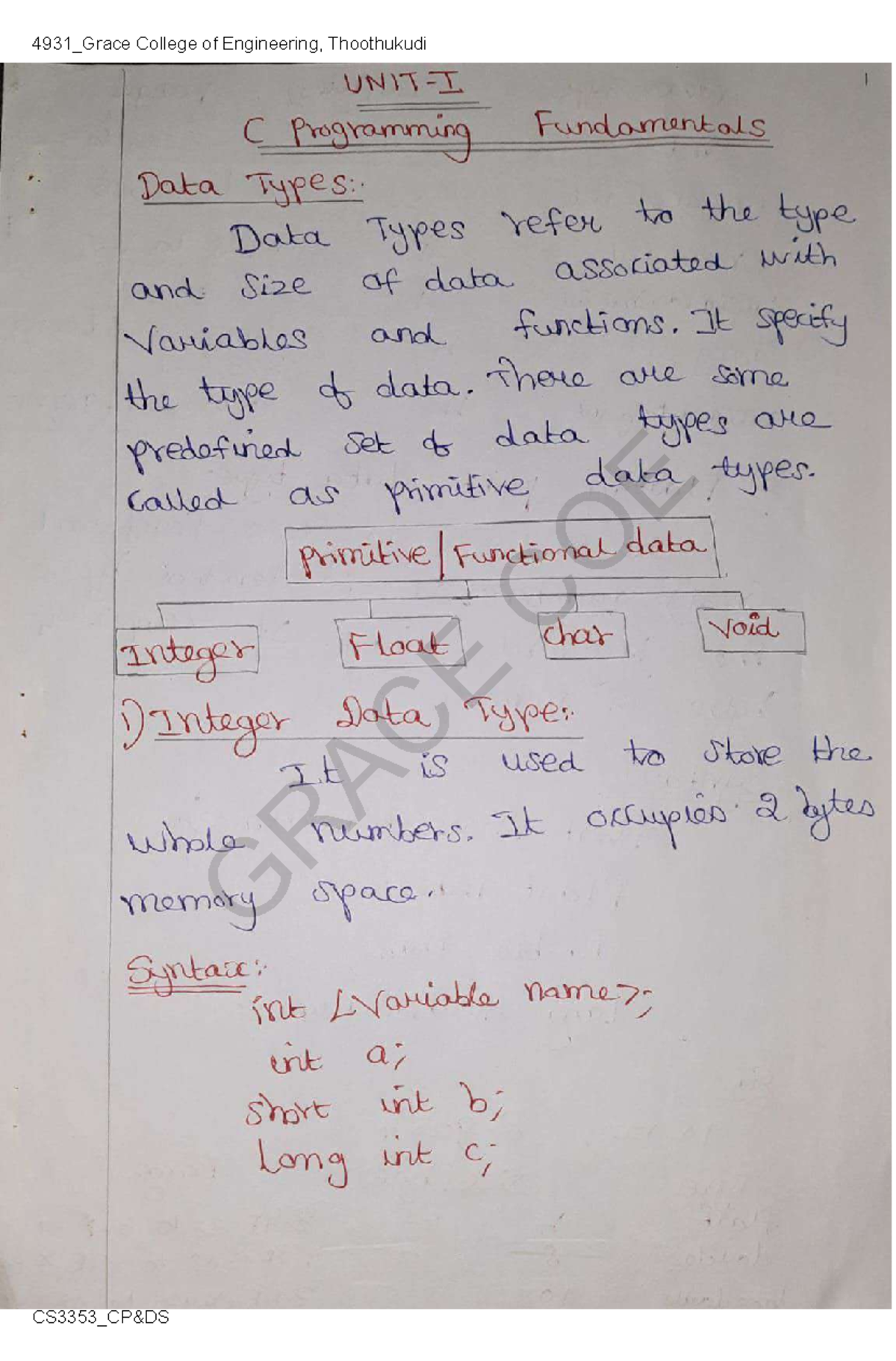 CP&DS Unit 1 Notes - EEE CS3353 - Studocu