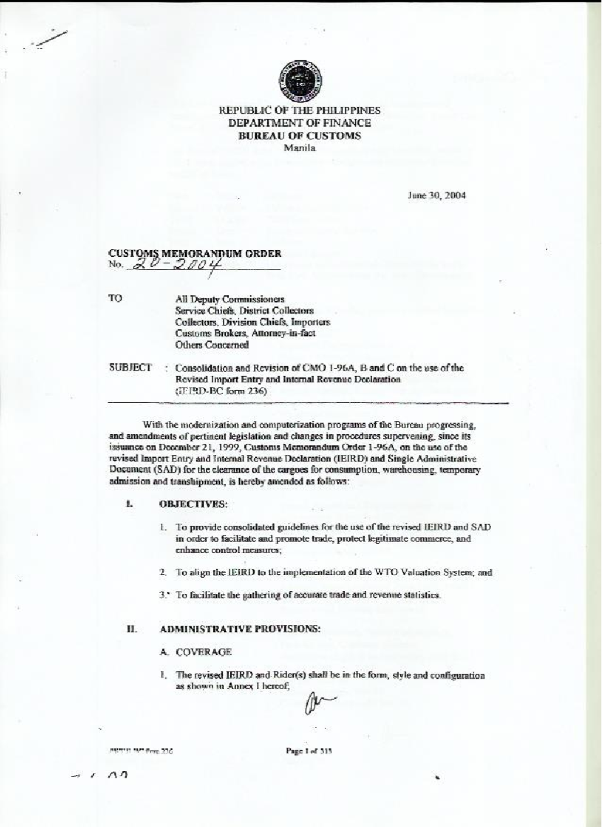 CMO-20-2004: Revised Guidelines for Import Entry & Revenue Declaration ...