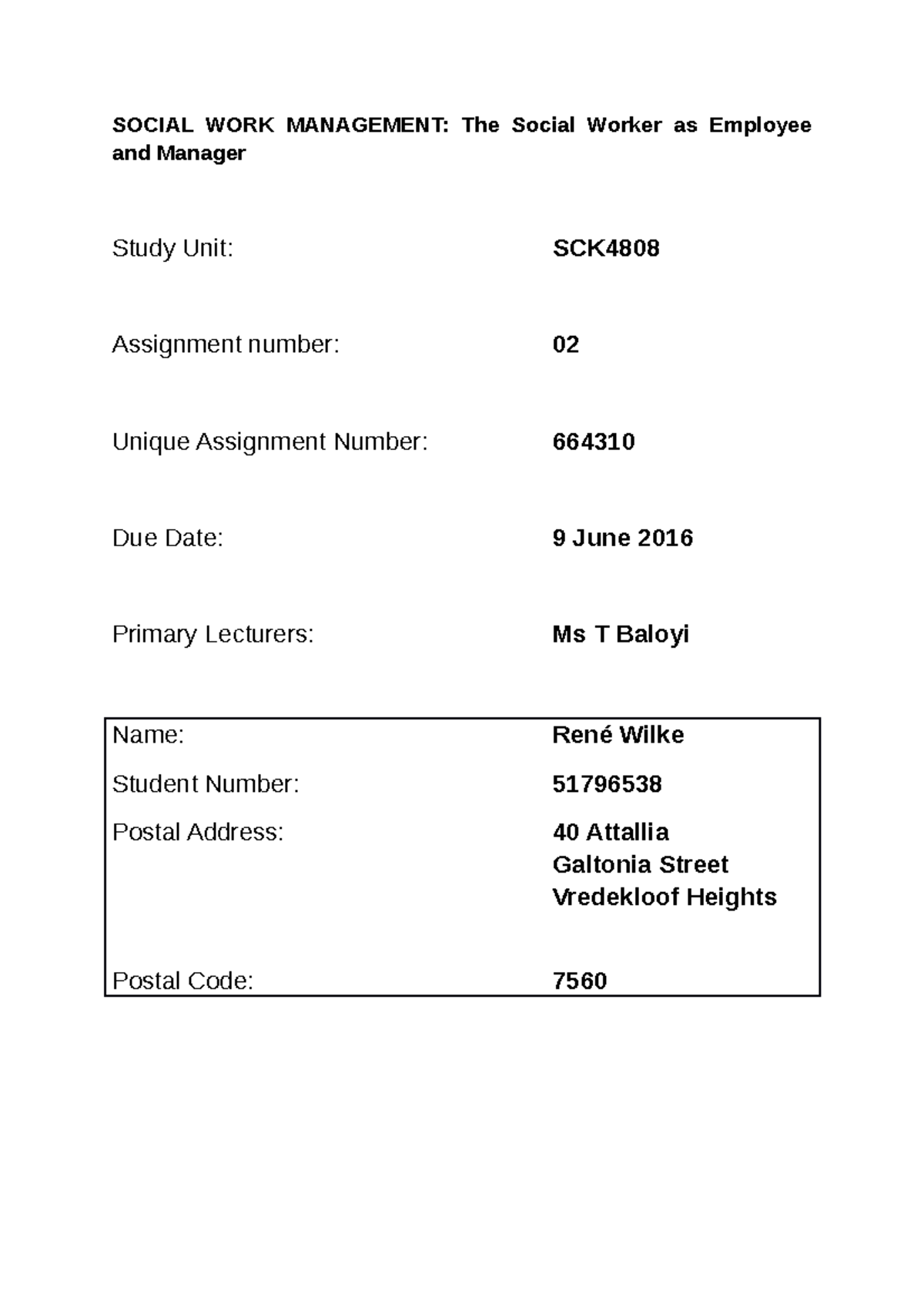 SCK4808 Assignment 2 - Exploring Social Work Supervision & Management ...