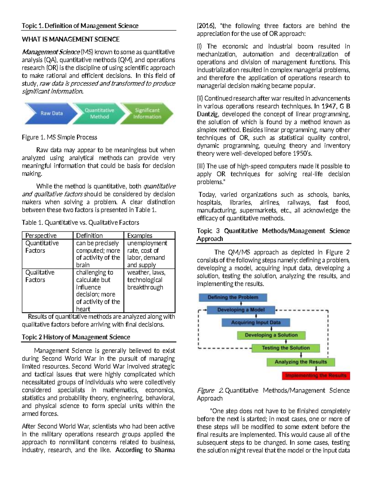 Module 1: Quantitative Techniques in Management Science Overview - Studocu