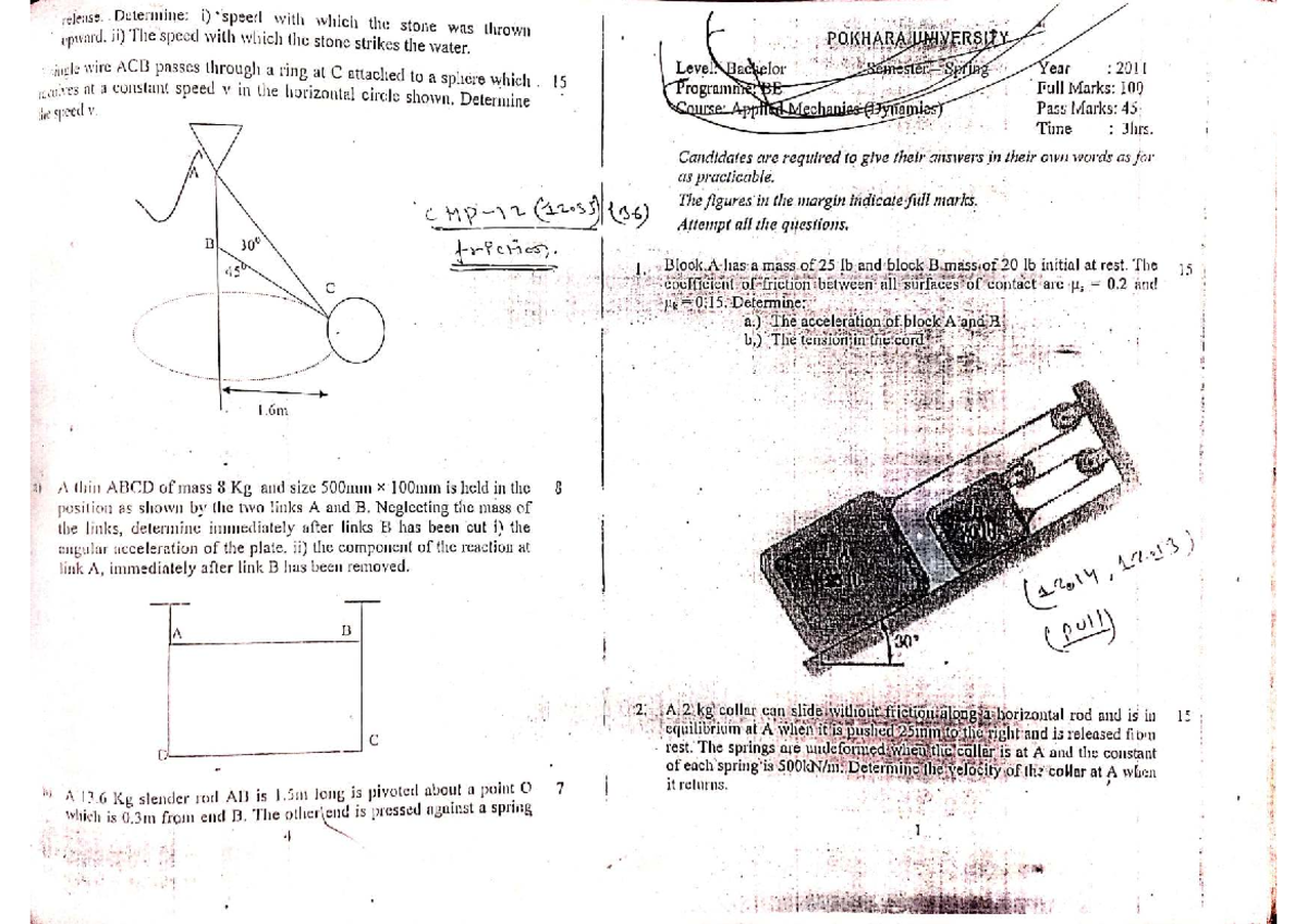 Applied Mechanics (Dynamics) Old Question Papers - POKHARA UNIVERSITY ...