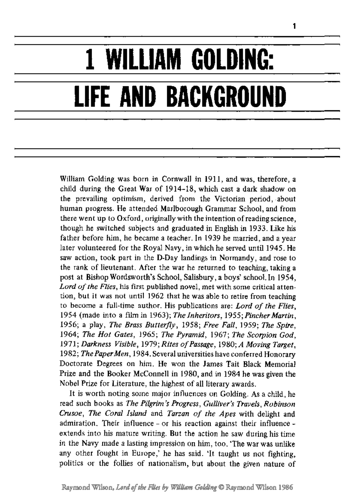 William Golding- Life and Background - 1 1 WILLIAM GOLDING: LIFE AND ...