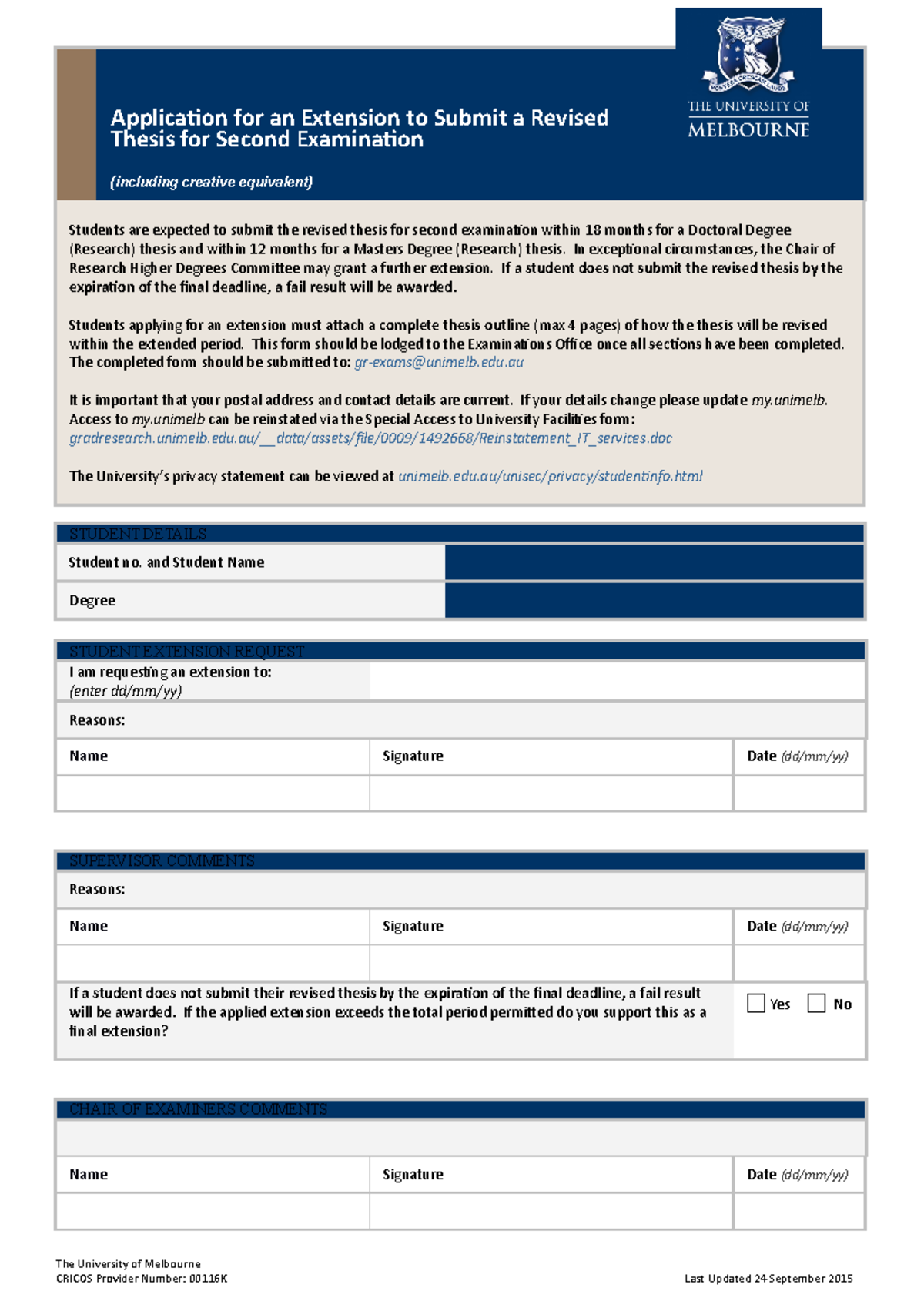 Application for Extension to Resubmit Thesis for Second Exam - Studocu