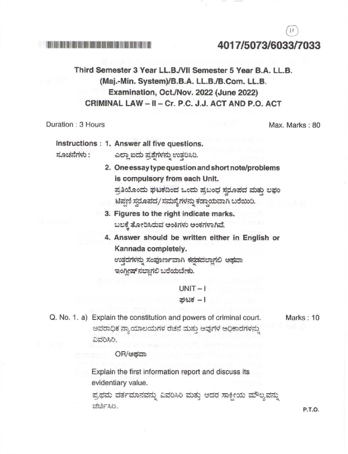 CRIMINAL LAW II (B.A. LL.B. 3rd Sem) Exam Paper - June 2022 - Studocu