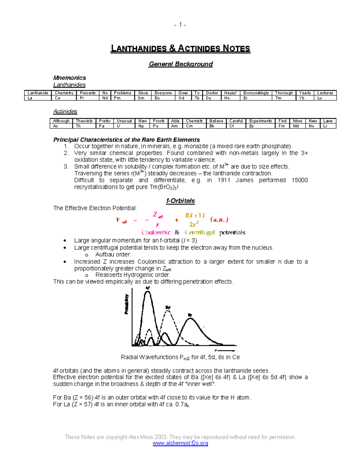 Lanthanides and Actinides: Comprehensive Study Notes (CHEM 101) - Studocu