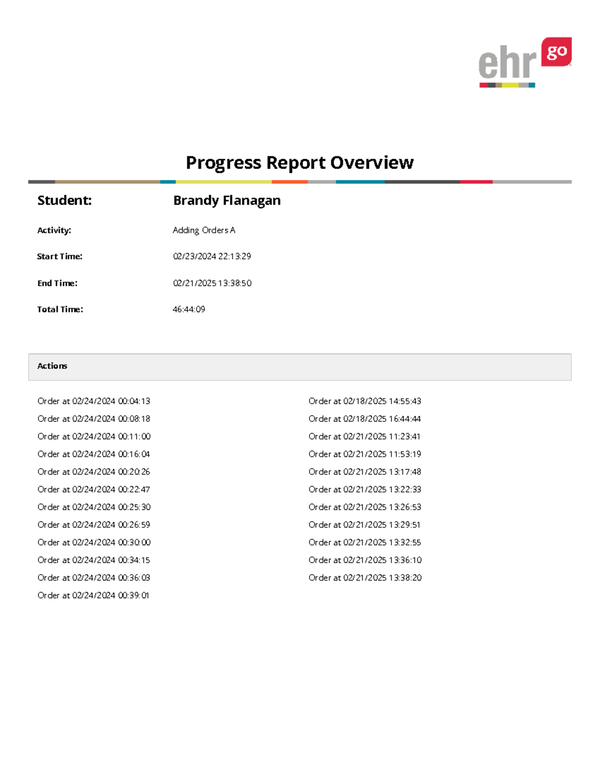 Progress Report: Adding Orders A - Student Brandy Flanagan (2025) - Studocu