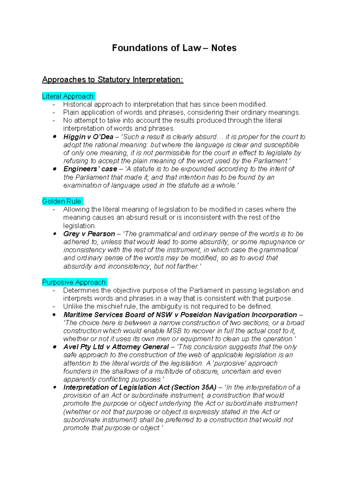 LAW1112 & LAW1111 - Comprehensive Notes on Statutory Interpretation ...