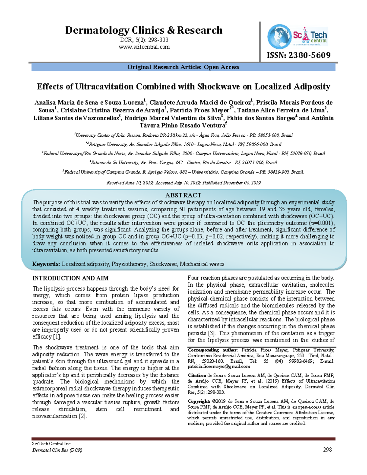 Effects of Ultracavitation and Shockwave on Localized Adiposity - DCR 5 ...