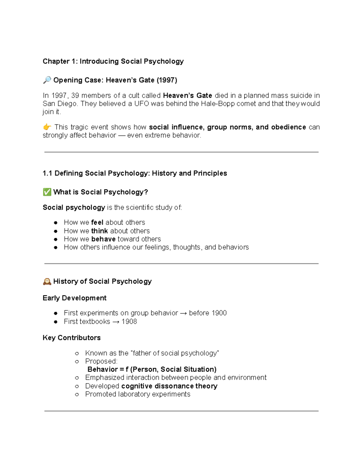 Chapter 1: Intro to Social Psychology - Key Concepts & Research - Studocu