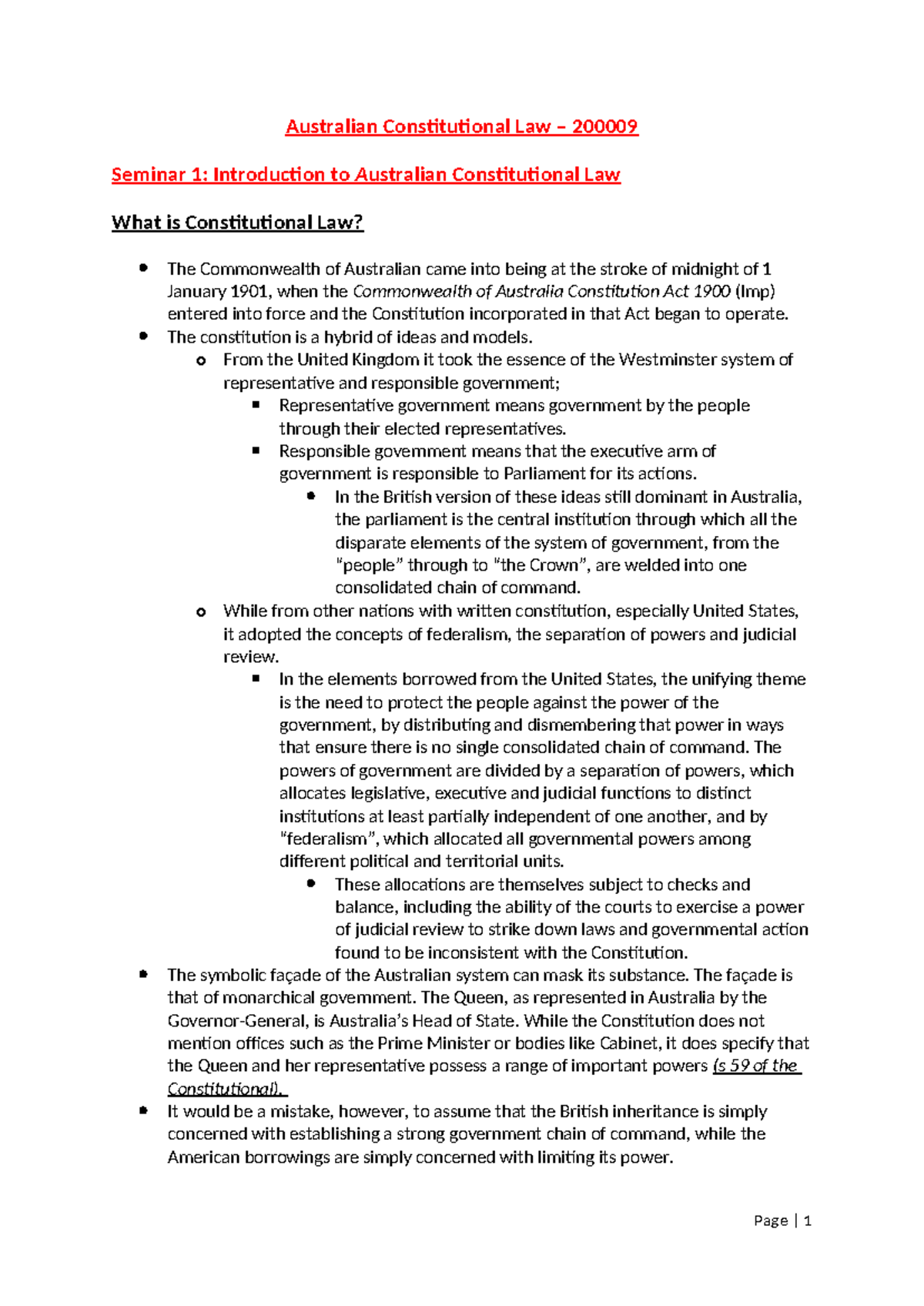 Australian Constitutional Law - The constitution is a hybrid of ideas ...