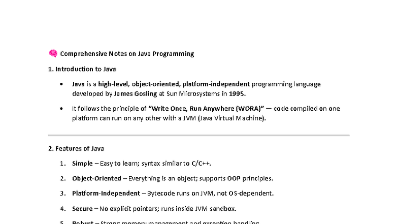 Java Programming Comprehensive Notes (CS101) - Studocu