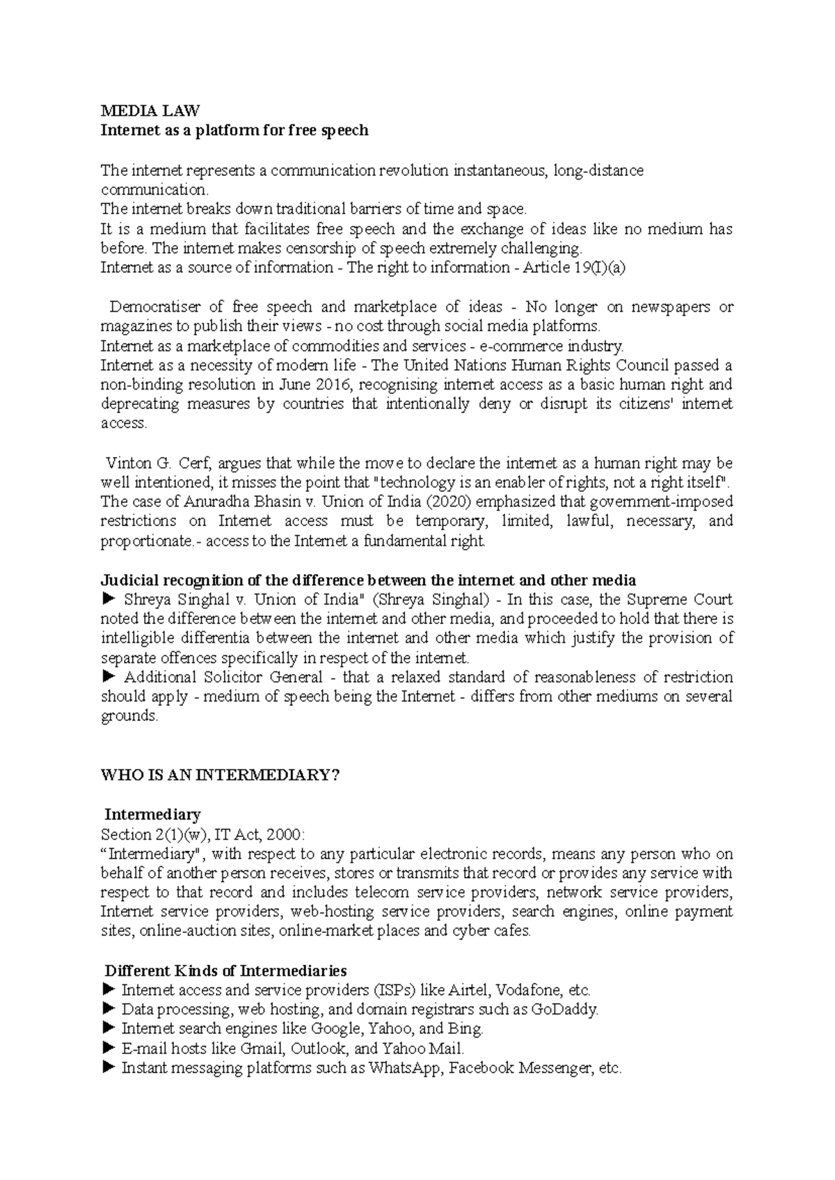Media LAW - MEDIA LAW Internet as a platform for free speech The ...