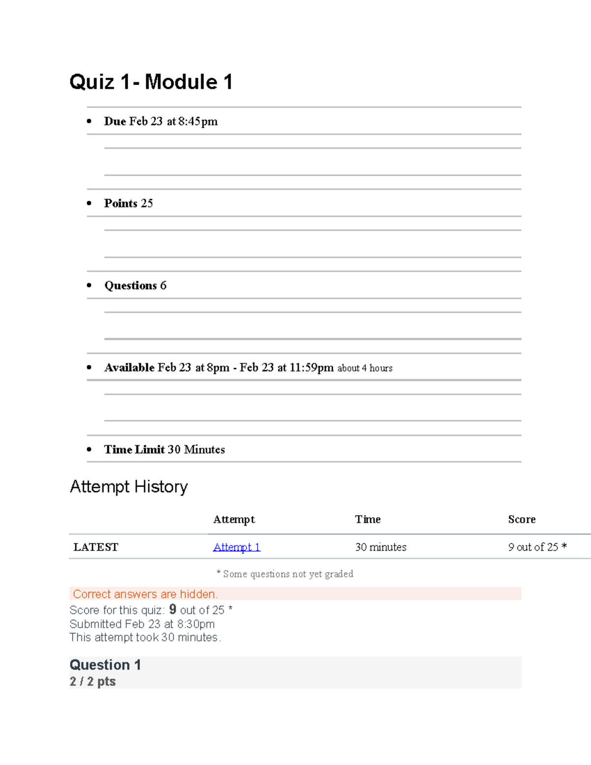 Quiz 1 140 - Module 1 Overview and Attempt Details - Studocu