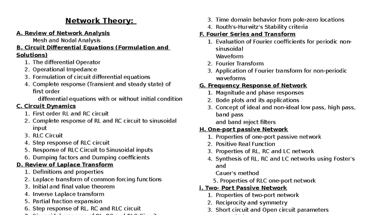 Network Theory Syllabus: Analysis, Dynamics, and Transformations - Studocu