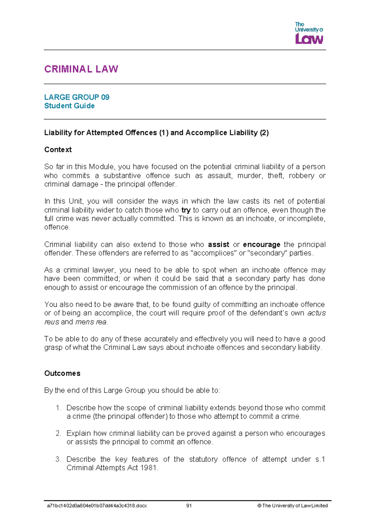 2425 crim lg09 ce01 student guide - CRIMINAL LAW LARGE GROUP 09 Student ...