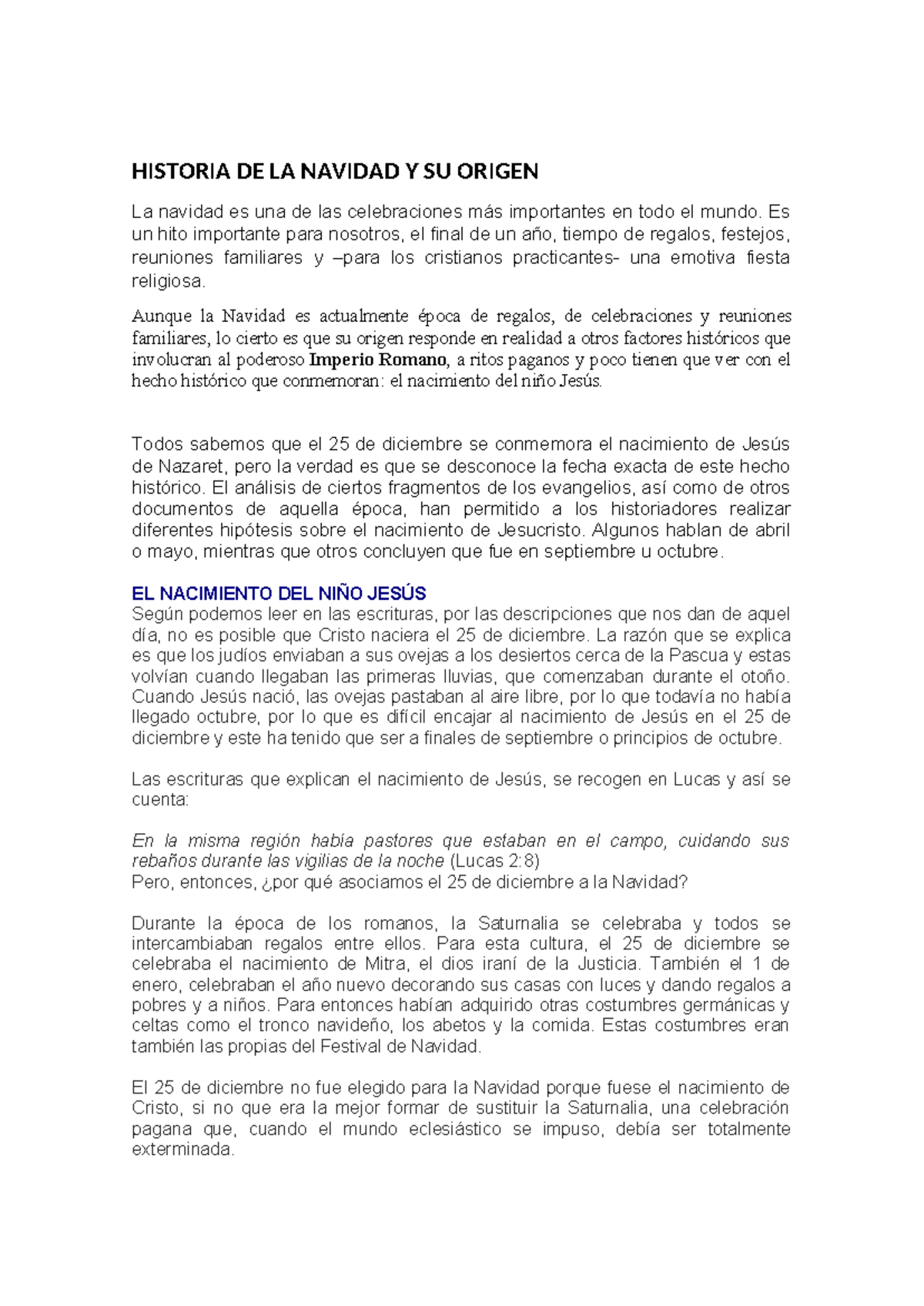 Historia DE LA Navidad Y SU Origen - HISTORIA DE LA NAVIDAD Y SU ORIGEN ...