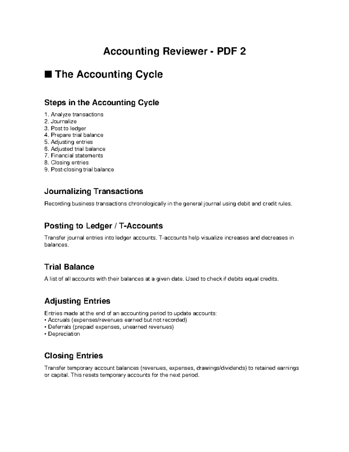 Accounting Reviewer PDF2: Steps in the Accounting Cycle - Studocu