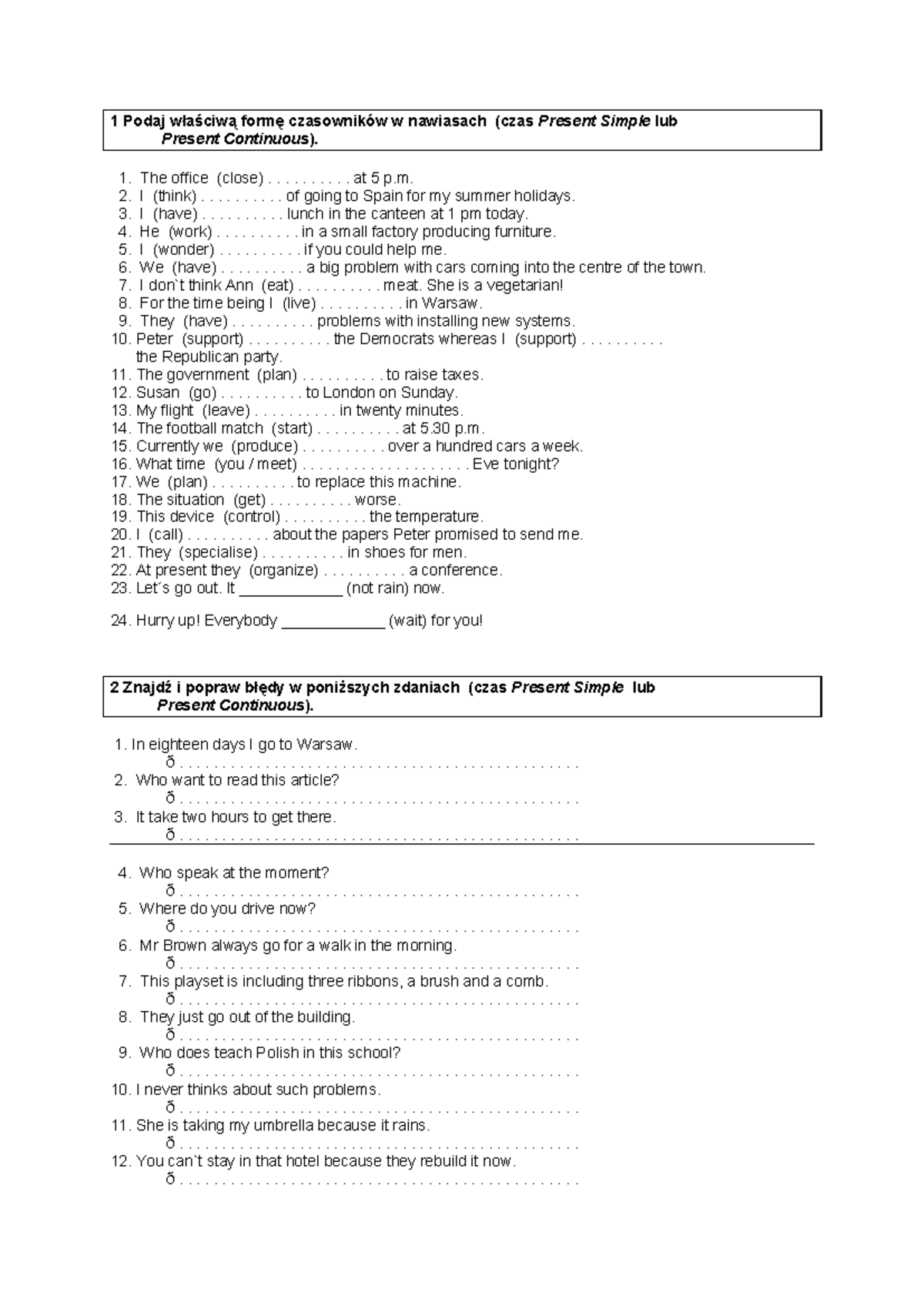 Present Simple vs Present Continuous Exercises (ENG 101) - Studocu