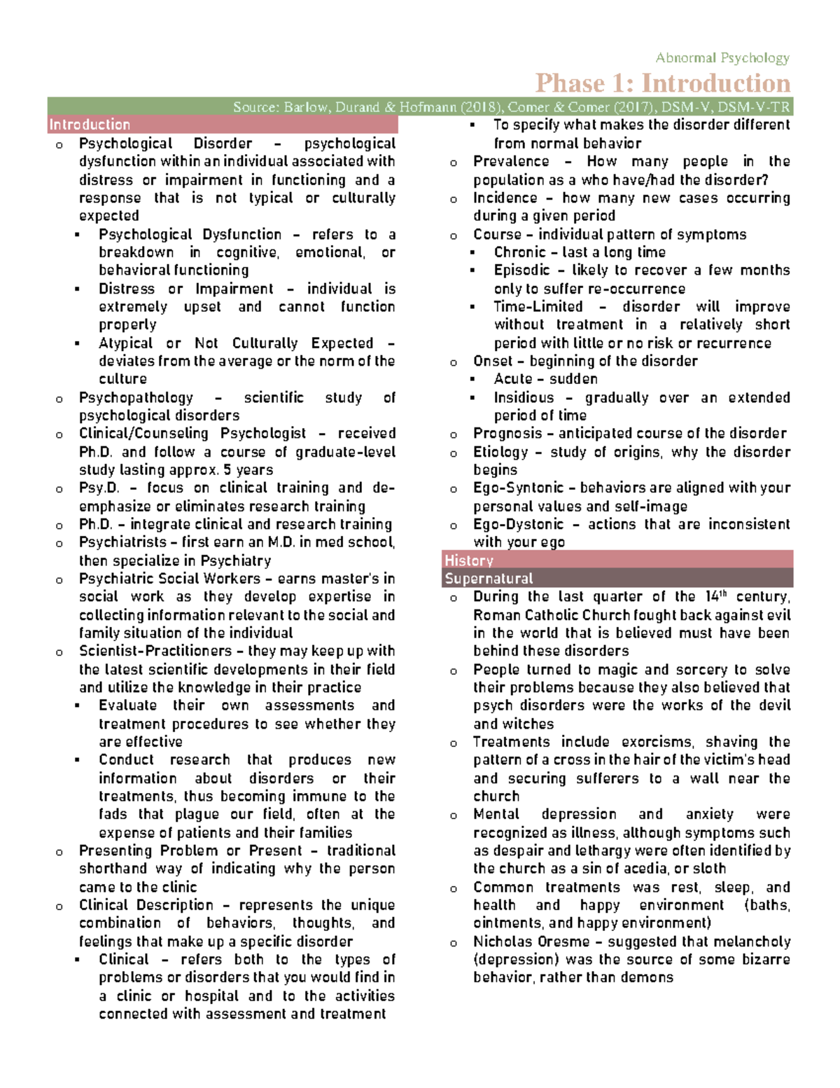 Ab Psy 101 - Phase 1 Introduction Lecture Notes on Abnormal Psychology ...