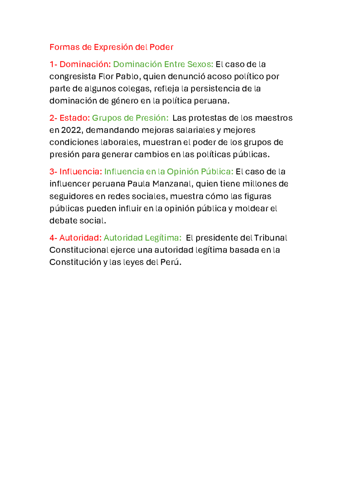 Formas de Poder y Dominación en la Política Peruana: Actividad Semana 1 ...