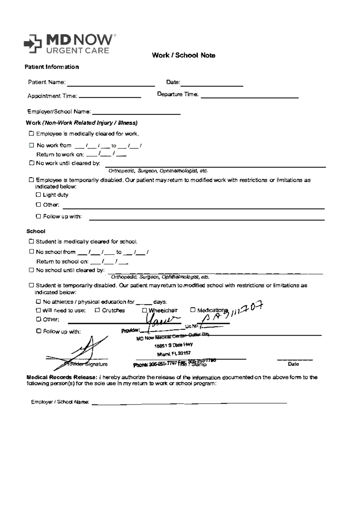Medical Doctor's Note for Work/School - May 08, 2023 - Studocu