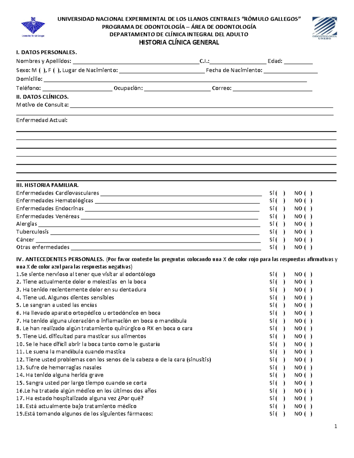 Historia Clínica General I - Odontología C.I.A - Document Preview