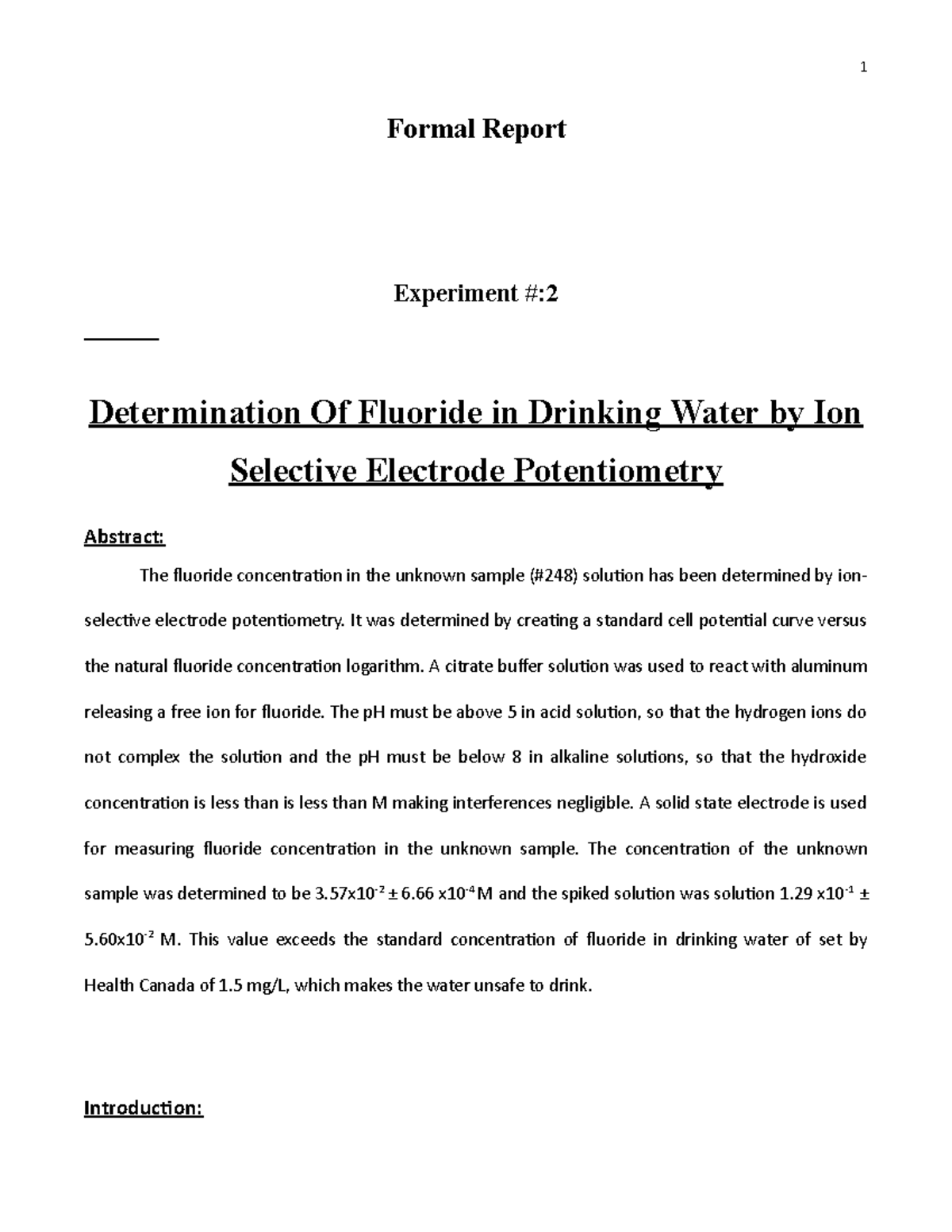 2302(Ex-2) - Lab Report on Ion-Selective Potentiometry for Fluoride ...