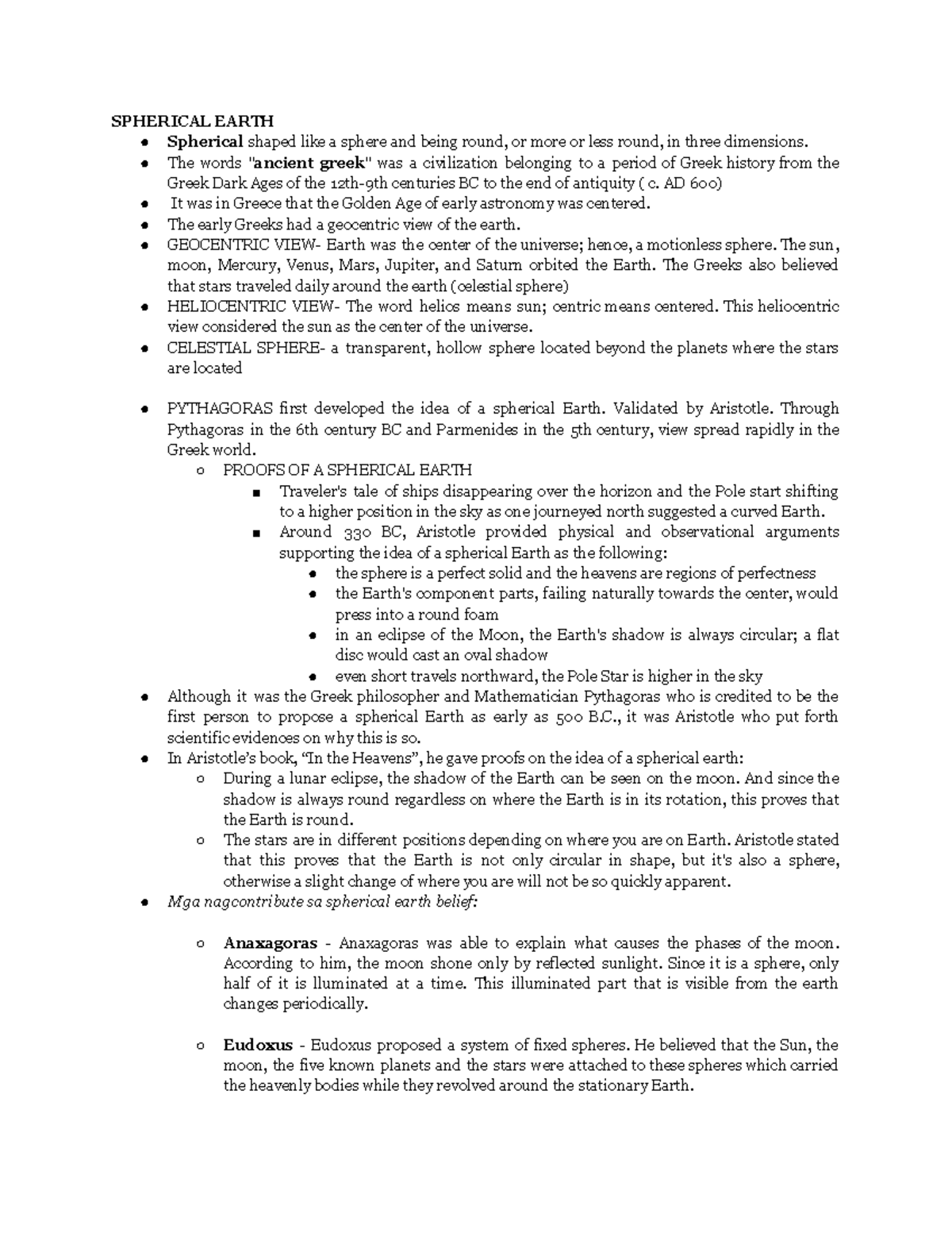 Physci (1) - reviewer - SPHERICAL EARTH Spherical shaped like a sphere ...