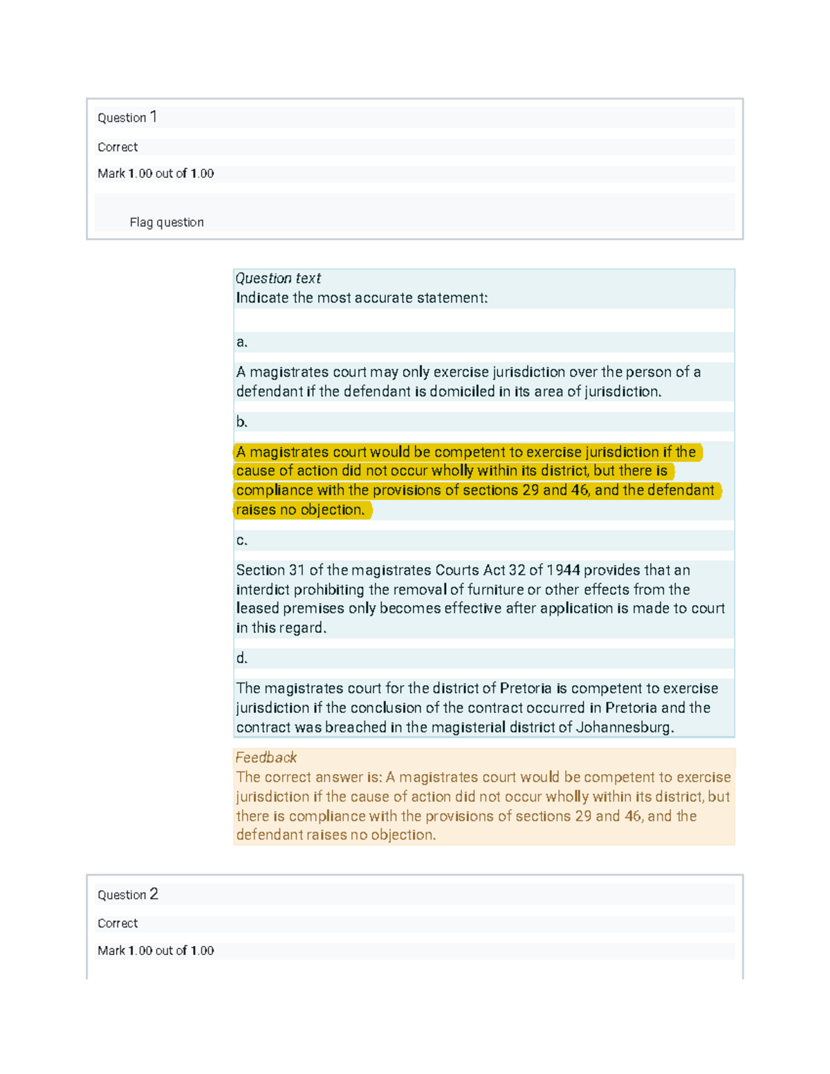 CIV3701 ASS 2 SEM 2 2023 - Notes - Question 1 Correct Mark 1 out of 1 ...