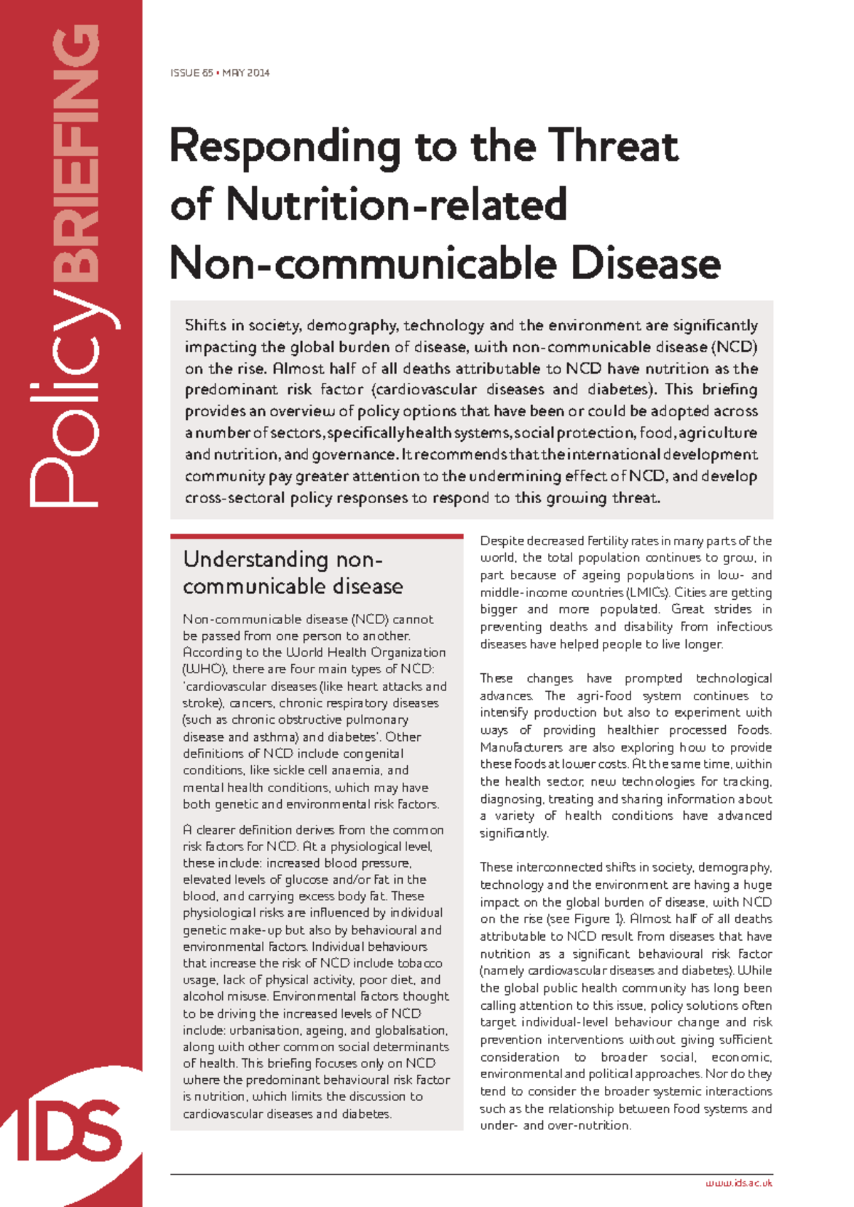 IDS Policy Brief: Addressing Nutrition-Related Non-Communicable ...