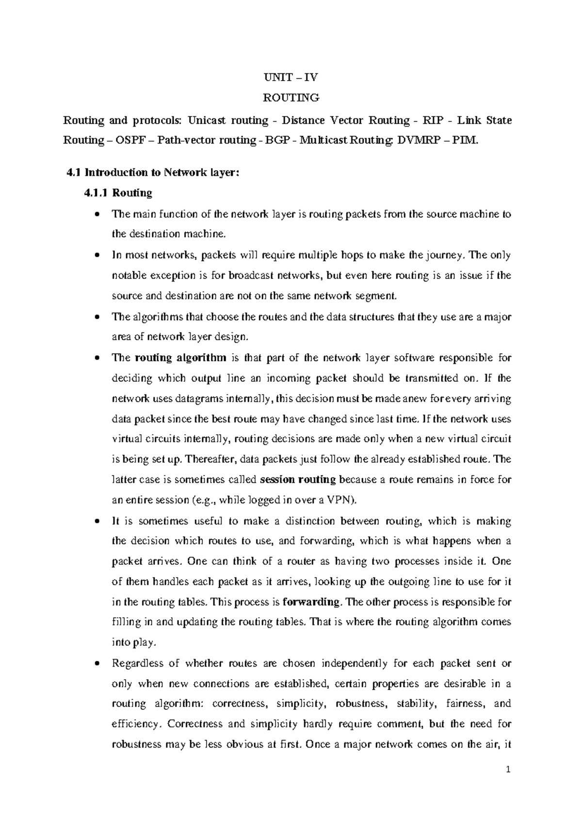 UNIT IV: Routing Protocols Overview - Unicast & Multicast - Studocu