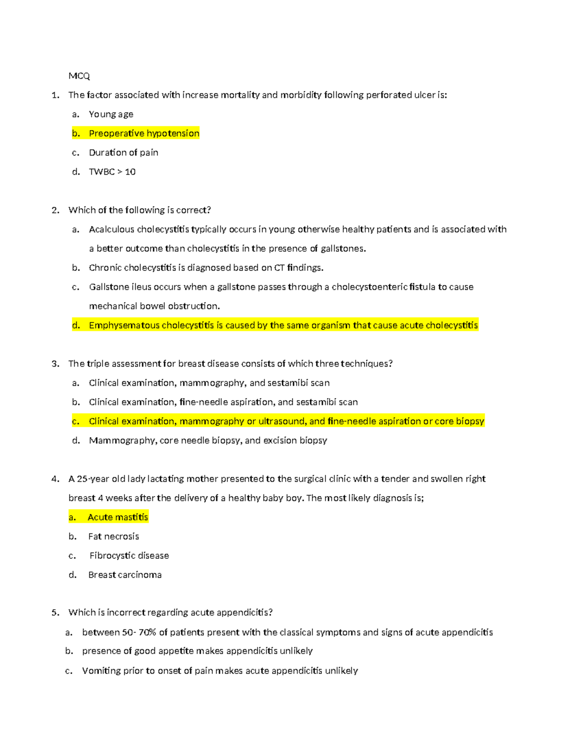 MCQ Set 1 - Surgical Questions for Exam Preparation - Studocu