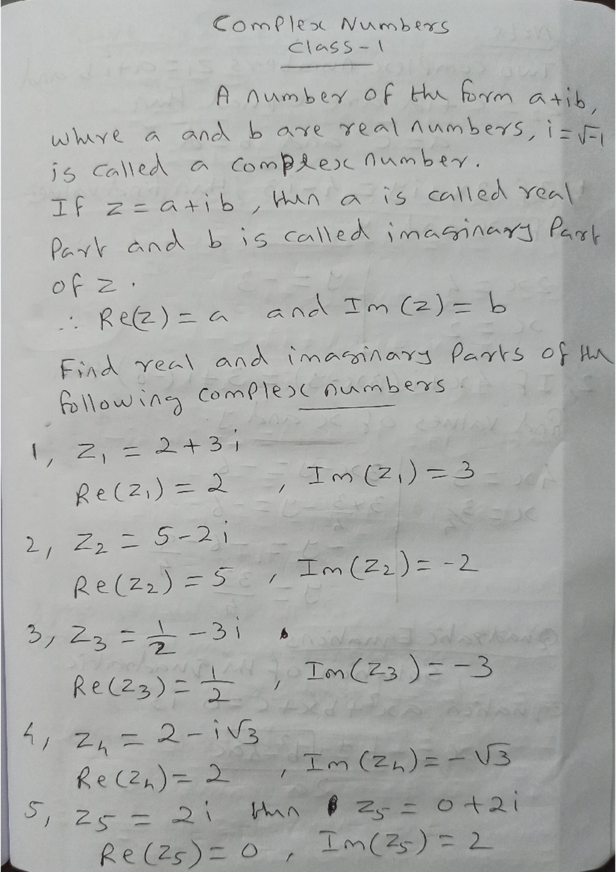 Complex Numbers Class I: Real & Imaginary Parts Explained - Studocu