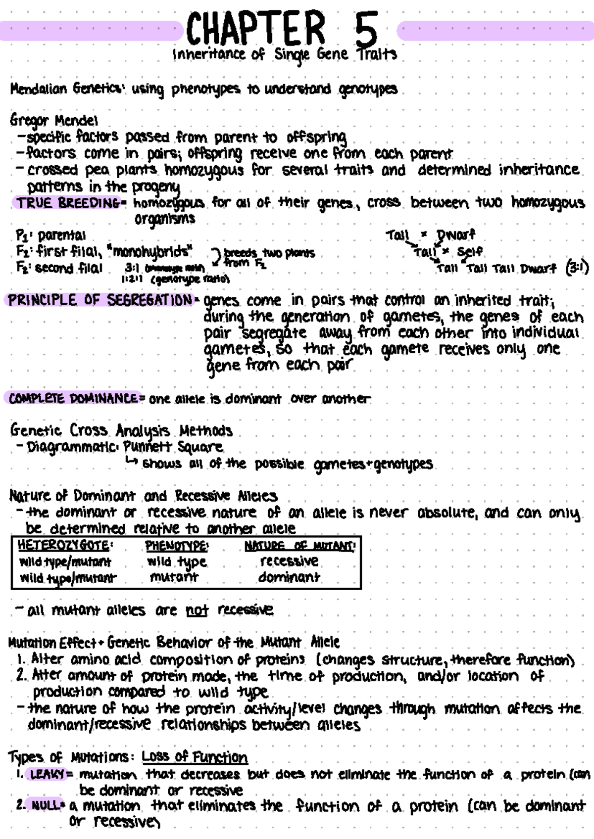 BIO 240 LECTURE NOTES - Chapter 5: Mendelian Genetics & Inheritance ...