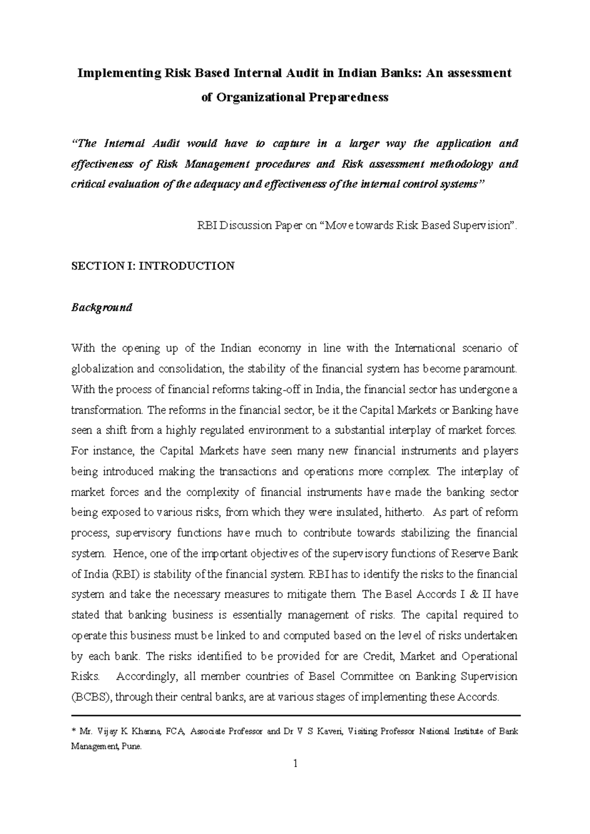 Implementing Risk-Based Internal Audit in Indian Banks: Organizational ...