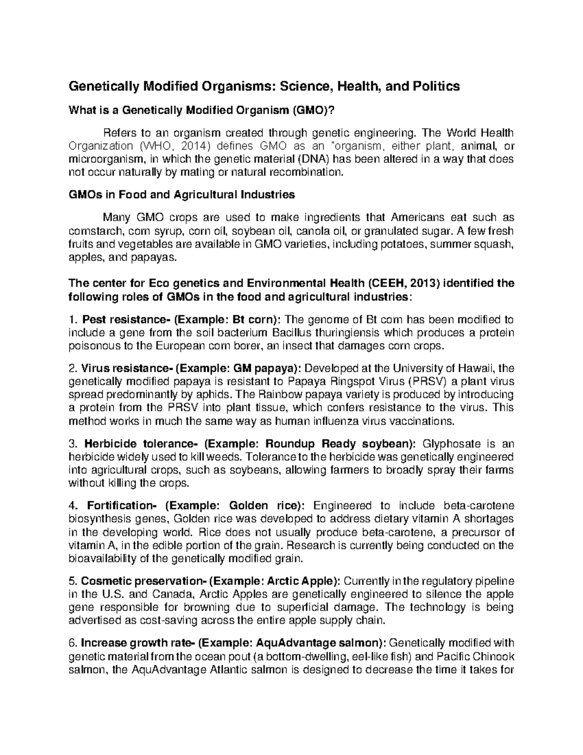 GMO Study: Overview of Genetically Modified Organisms and Impacts - Studocu