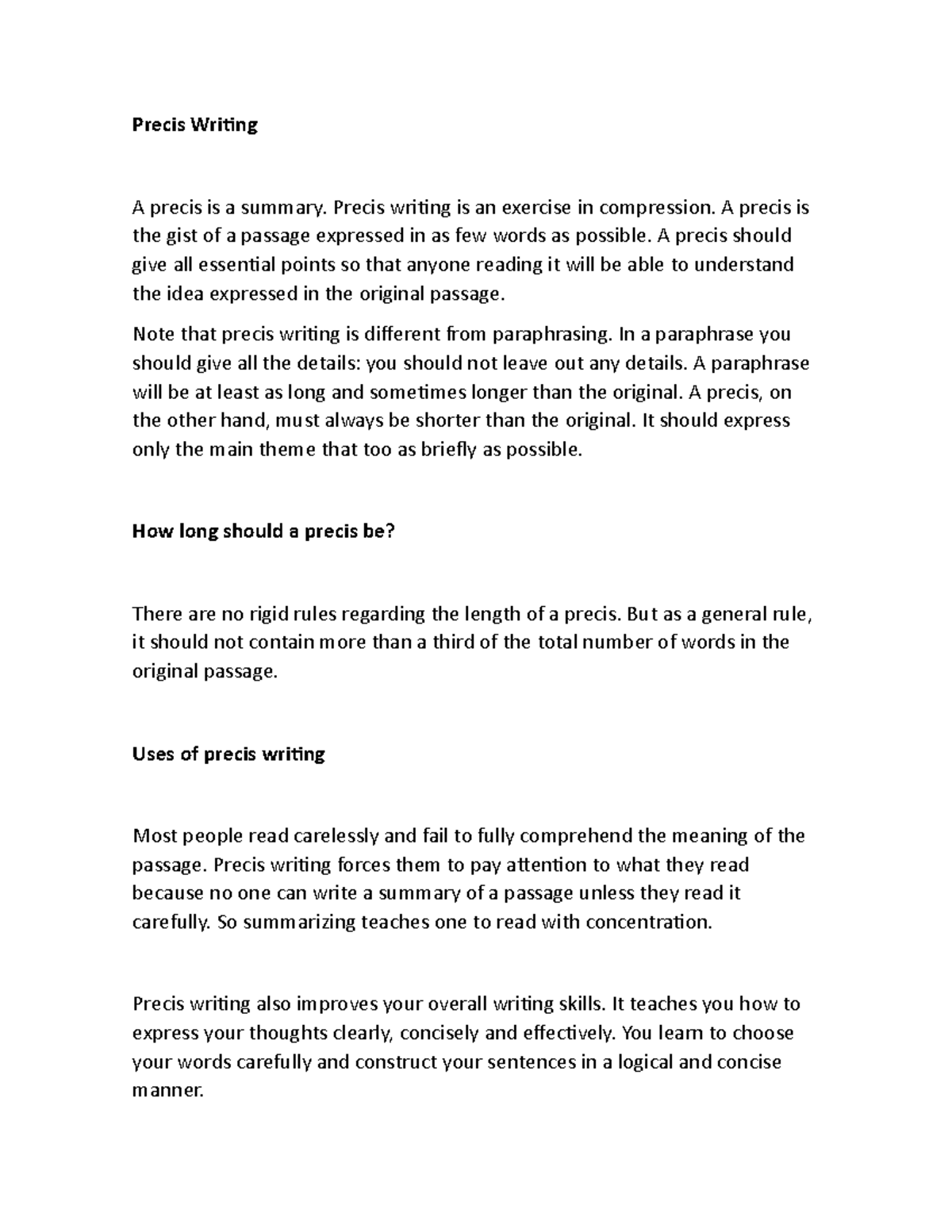 Precis Writing - Precis writing is an exercise in compression. A precis ...
