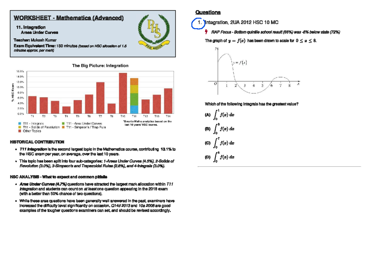 Integration - Areas Under and Between Curves (2UA) HSC Exam Guide - Studocu