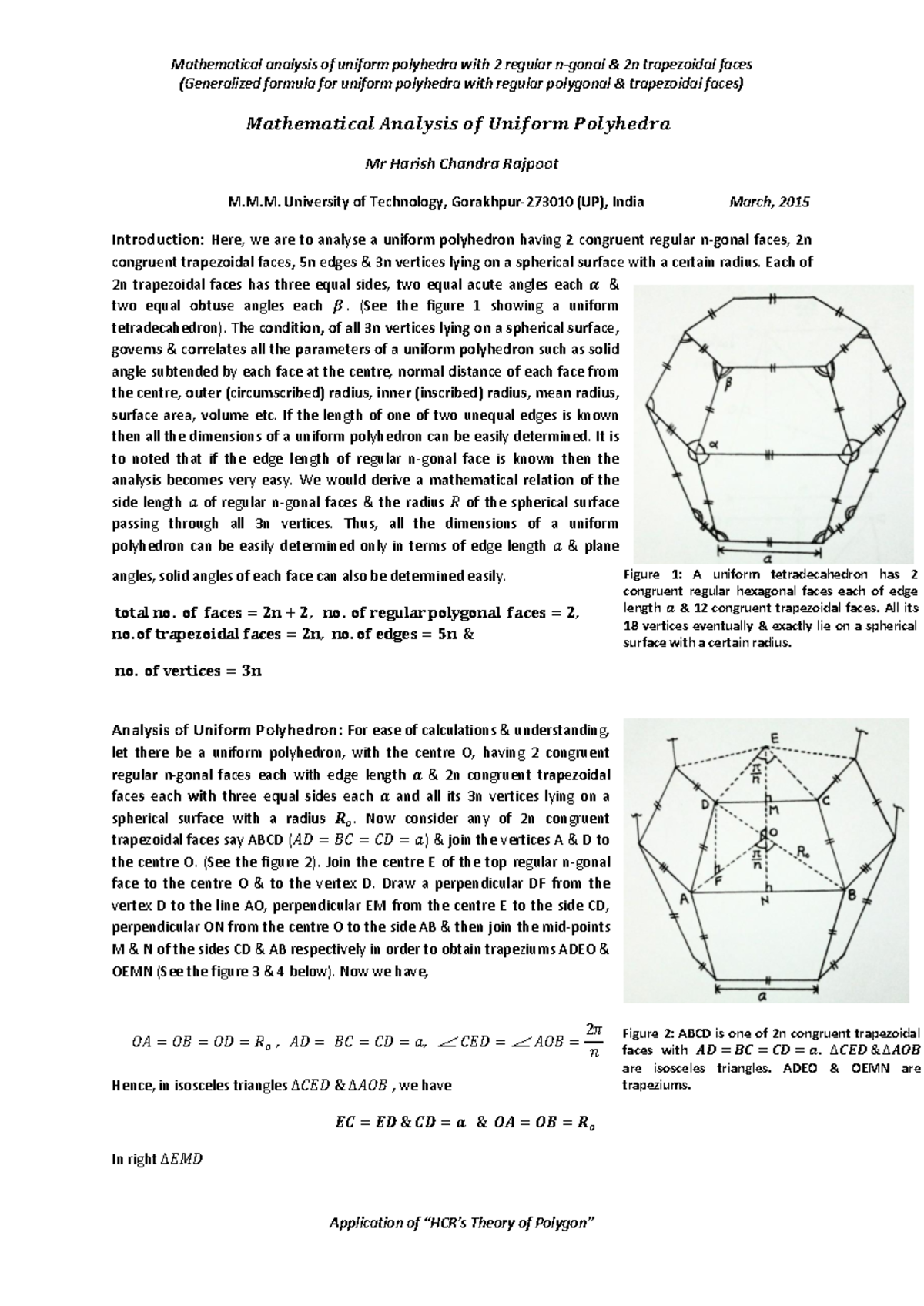 Mathematical analysis of uniform polyhedra with 2 congruent regular n ...