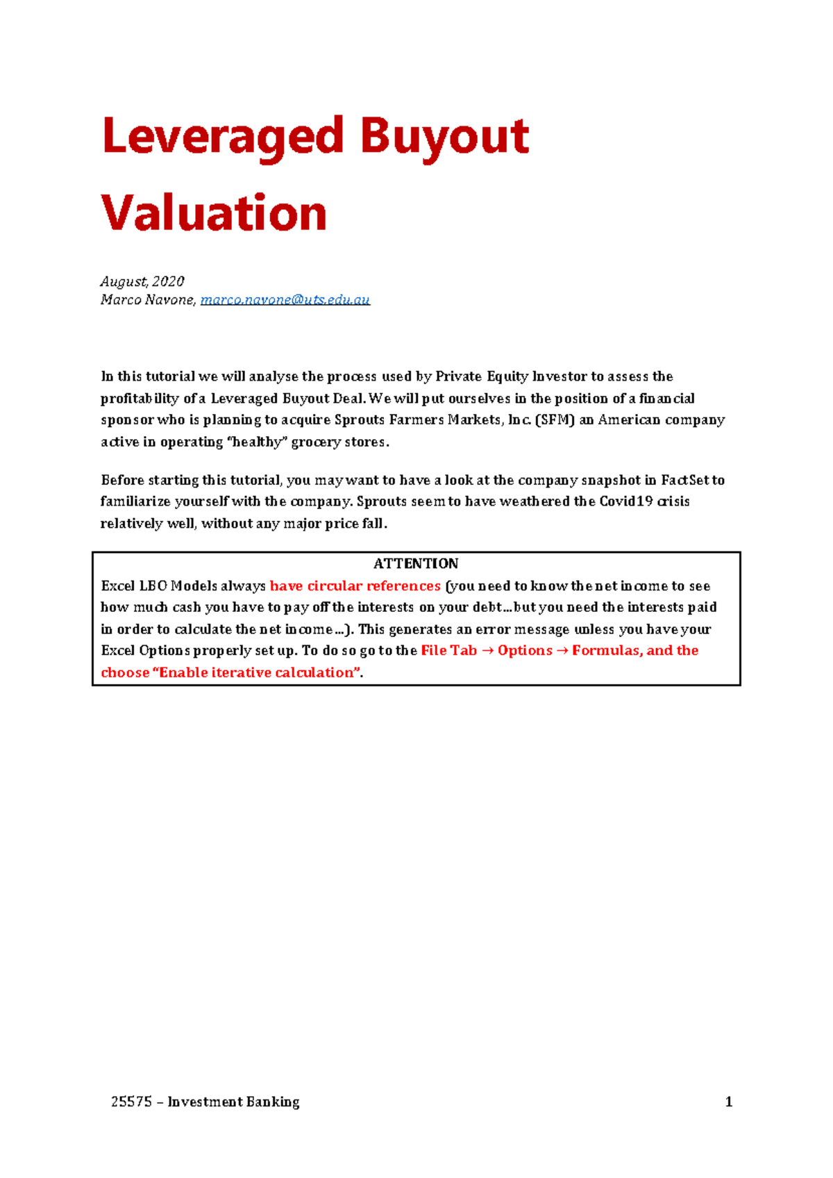 Tutorial on Leveraged Buyout (LBO) Analysis and Valuation Techniques ...
