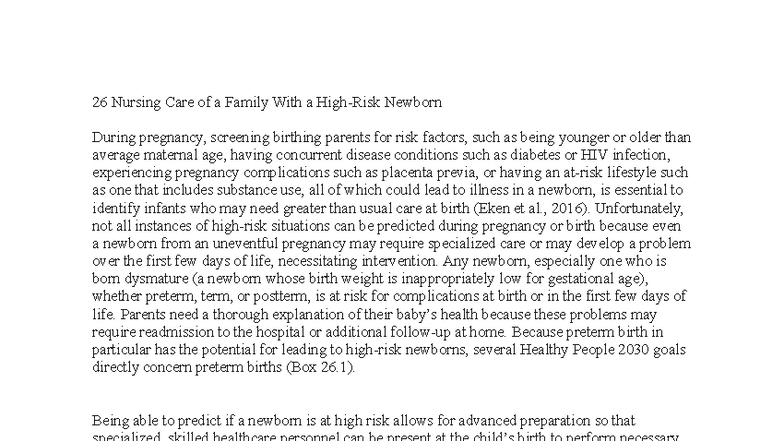 26 Nursing Care of a Family With a Newborn: Key Considerations - Studocu