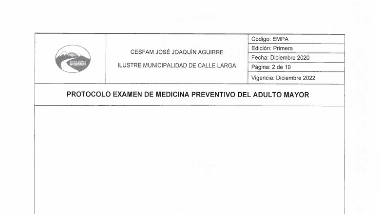 Protocolo EMPA: Examen de Medicina Preventiva del Adulto Mayor - Studocu