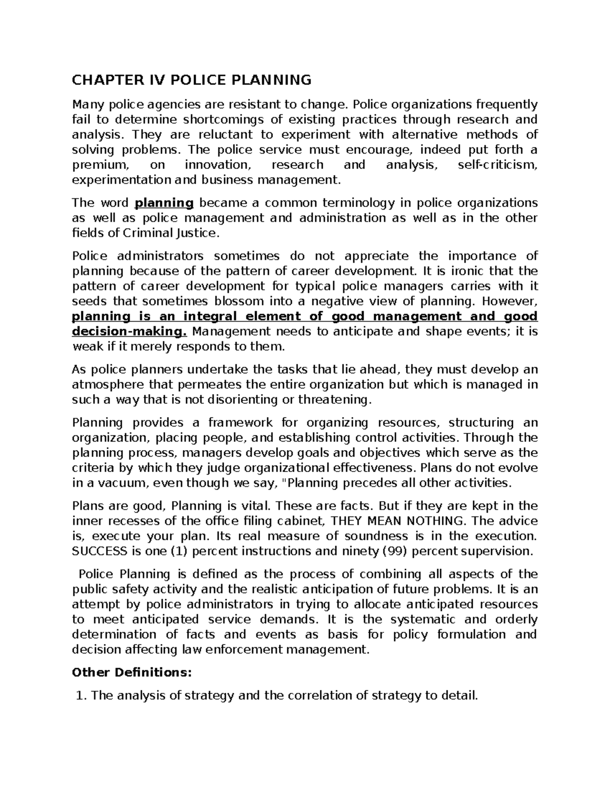 CHAPTER IV: POLICE PLANNING STRATEGIES AND IMPLEMENTATION - Studocu