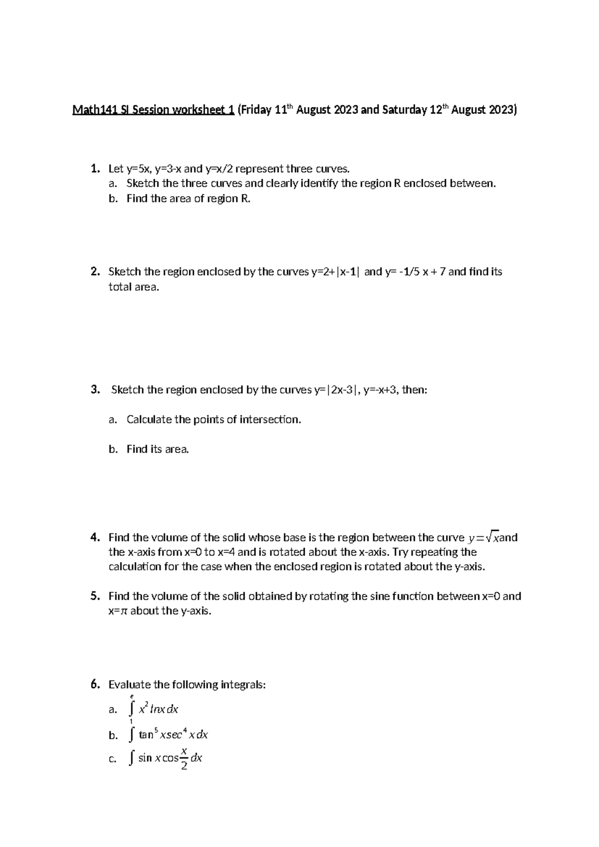 MATH141 SI Session Worksheet 1 - Math141 SI Session worksheet 1 (Friday ...