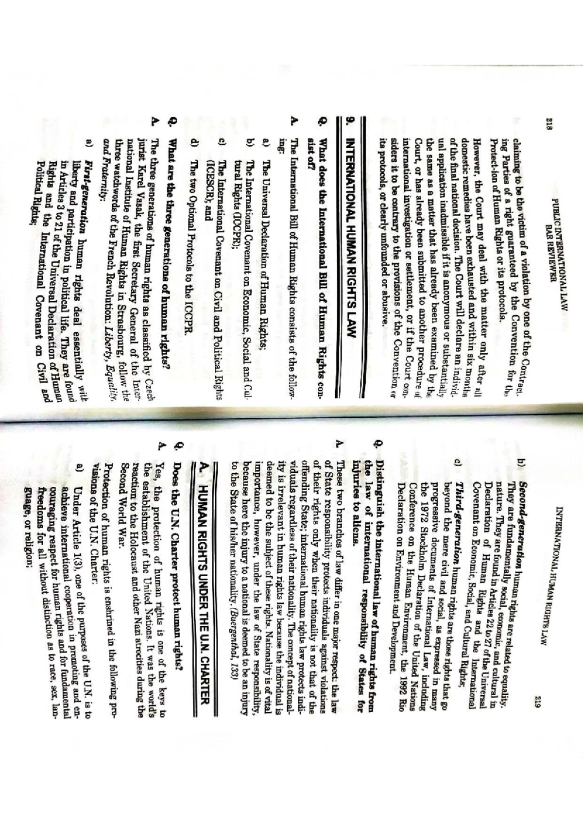 PUBLIC INTERNATIONAL LAW 218 BAR REVIEWER: INTERNATIONAL HUMAN RIGHTS ...